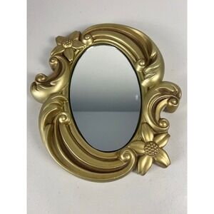 Vintage 1967 Miller Studio Inc Gold Chalkware Floral Oval Wall Mirror Ornate MCM